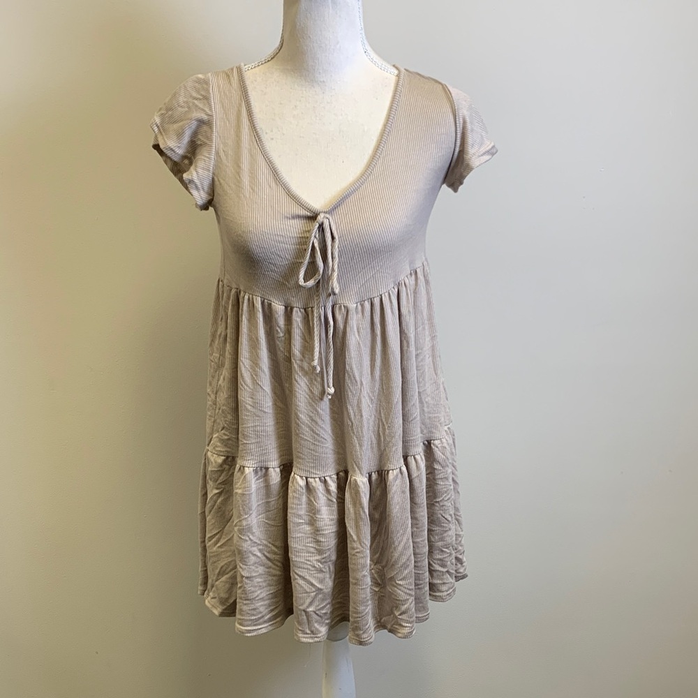 See You Monday Beige Tie-Front Tunic
